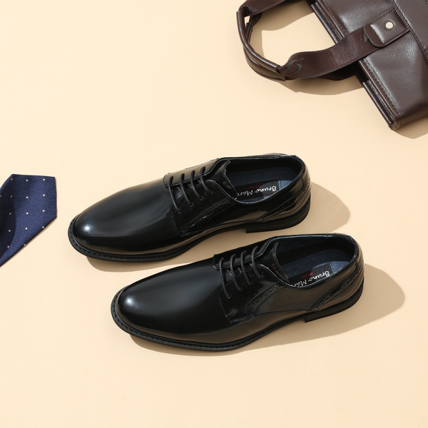Men's Polished PU Leather Oxford Shoes - BLACK PAT - 8